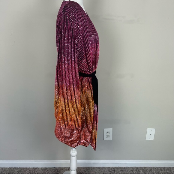 RETROFETE GABRIELLE SEQUIN OMBRE ROBE MINI DRESS WITH SLEEVES SIZE XL - Picture 15 of 16